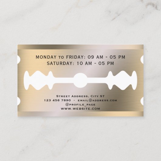 Faux razor bladgoud, metaal visitekaartje (Achterkant)