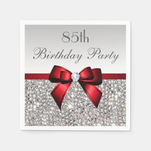 Faux Red Bow Sequins Diamond Elke Verjaardag Servet (Voorkant)