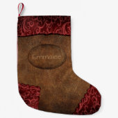 Faux Red Brown Monogram Leather Kleine Kerstsok (Voorkant)