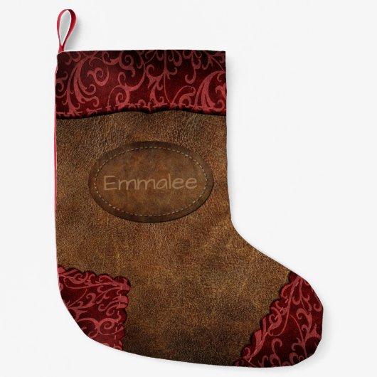 Faux Red Brown Monogram Leather Kleine Kerstsok (Voorkant)