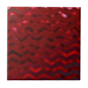 Faux Red Burgundy Black Foil Texture Chevron Tegeltje