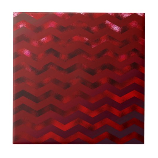 Faux Red Burgundy Black Foil Texture Chevron Tegeltje (Voorkant)
