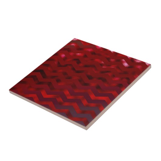 Faux Red Burgundy Black Foil Texture Chevron Tegeltje (Zijkant)