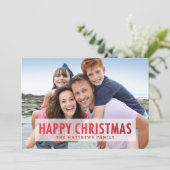 Faux Red Foil Happy Kerstmis Modern Holiday Foto Feestdagenkaart (Staand voorkant)