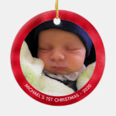 Faux Red Folie O Heilige Nachtbrieftering Foto Keramisch Ornament (Achterkant)