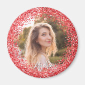 Faux Red Glitter Photo Magneet (Voorkant)