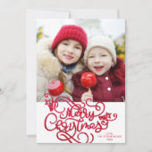 Faux Red Glitter Photo Merry Kerstscript Feestdagenkaart (Voorkant)