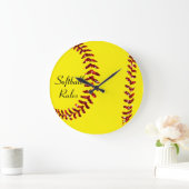 Faux Red Glitter Softball Stitches Grote Klok (Huis)