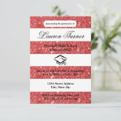 Faux Red Glitter Stripe-3x5 Afstudeerder Aankondig Kaart (Staand voorkant)