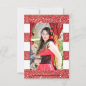 Faux Red Glitter Stripe-3x5 Afstudeerder Aankondig Kaart (Achterkant)