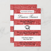 Faux Red Glitter Stripe-3x5 Afstudeerder Aankondig Kaart (Voorkant / Achterkant)
