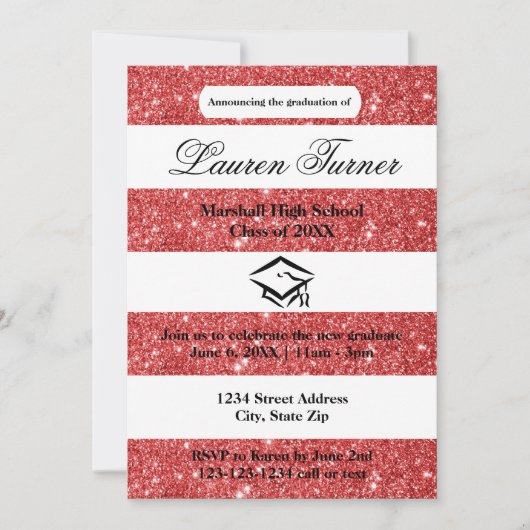 Faux Red Glitter Stripe - Aankondiging Afstudeerde (Voorkant)