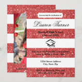 Faux Red Glitter Stripe - Aankondiging Afstudeerde (Voorkant / Achterkant)