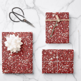 Faux Red Glitter Texture Kijk-achtig design Inpakpapier Vel