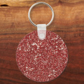 Faux Red Glitter Textuur en aangepast monogram Sleutelhanger (Achterkant)