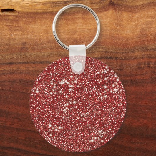 Faux Red Glitter Textuur en aangepast monogram Sleutelhanger (Achterkant)