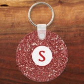 Faux Red Glitter Textuur en aangepast monogram Sleutelhanger (Voorkant)