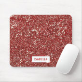 Faux Red Glitter-textuur met aangepaste naam Muismat (Met muis)