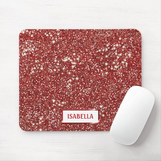 Faux Red Glitter-textuur met aangepaste naam Muismat (Met muis)