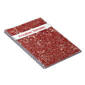 Faux Red Glitter-textuur met aangepaste naam Notitieboek (Rechterzijde)