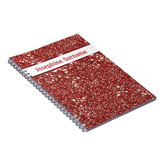 Faux Red Glitter-textuur met aangepaste naam Notitieboek (Rechterzijde)