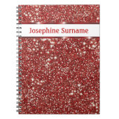 Faux Red Glitter-textuur met aangepaste naam Notitieboek (Voorkant)