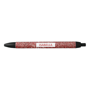 Faux Red Glitter-textuur met aangepaste naam Zwarte Inkt Pen