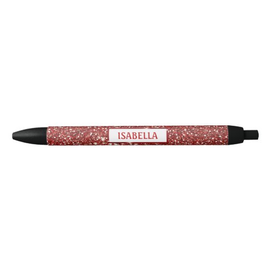 Faux Red Glitter-textuur met aangepaste naam Zwarte Inkt Pen (Voorkant)