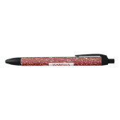 Faux Red Glitter-textuur met aangepaste naam Zwarte Inkt Pen (Bovenkant)