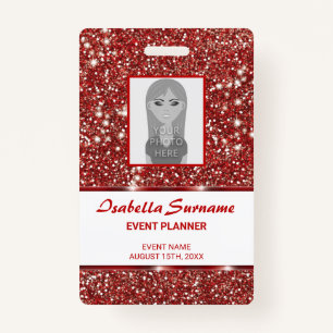 Faux Red Glitter-textuur met aangepaste tekst Badge