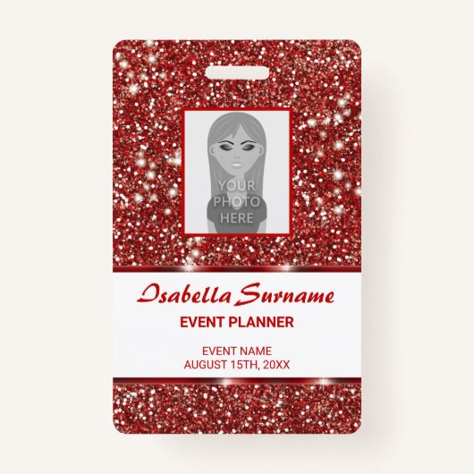 Faux Red Glitter-textuur met aangepaste tekst Badge (Voorkant)