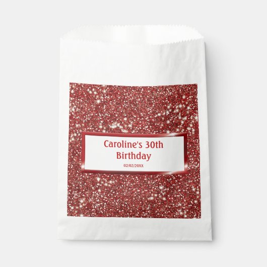 Faux Red Glitter-textuur met aangepaste tekst Bedankzakje (Voorkant)