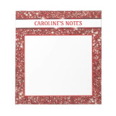 Faux Red Glitter-textuur met aangepaste tekst Notitieblok (Voorkant)