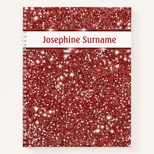 Faux Red Glitter-textuur met aangepaste tekst Notitieboek (Voorkant)