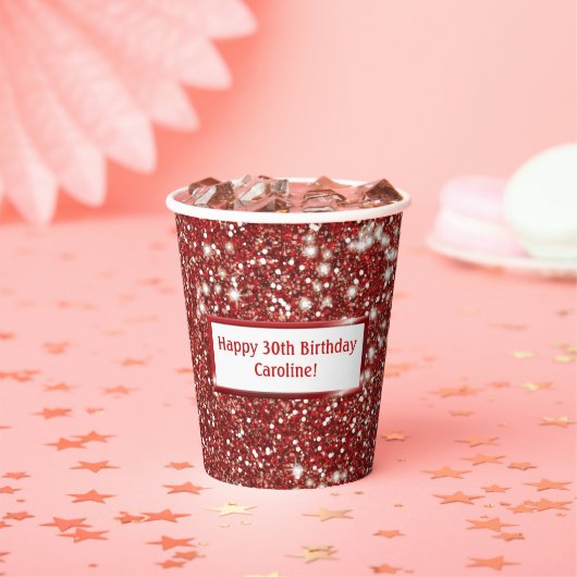 Faux Red Glitter-textuur met aangepaste tekst Papieren Bekers (Insitu)