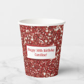 Faux Red Glitter-textuur met aangepaste tekst Papieren Bekers (Voorkant)