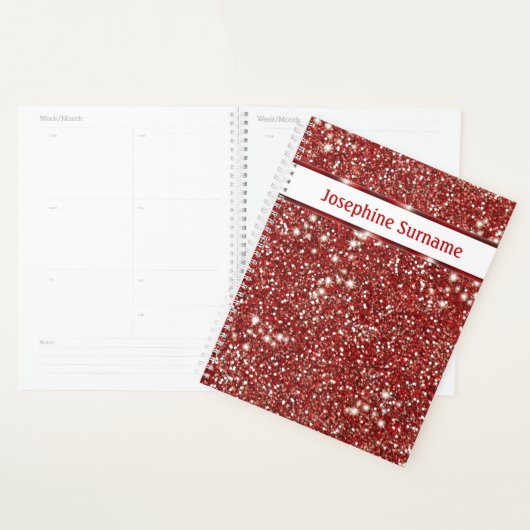 Faux Red Glitter-textuur met aangepaste tekst Planner (Display)