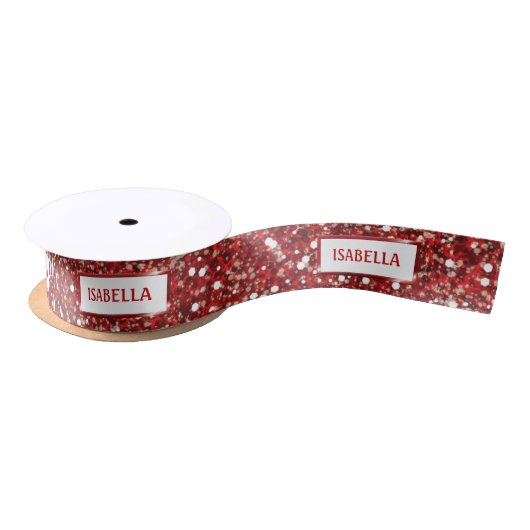 Faux Red Glitter-textuur met aangepaste tekst Satijnen Lint (Spoel)