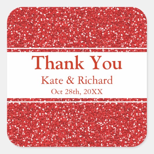 Faux Red Glitter Weddenschap Bedankt Vierkante Sticker (Voorkant)