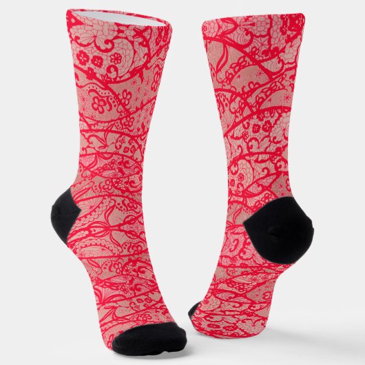 Faux Red Lace Fishnet Sokken (Gebogen)