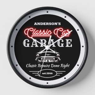 Faux Red Neon Classic Car Garage Auto en naam