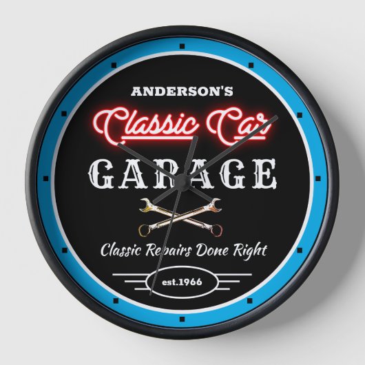 Faux Red Neon Classic Car Garage Slogan Naam (Voorkant)