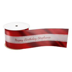 Faux Red Satin personaliseren "Happy Birthday" Satijnen Lint