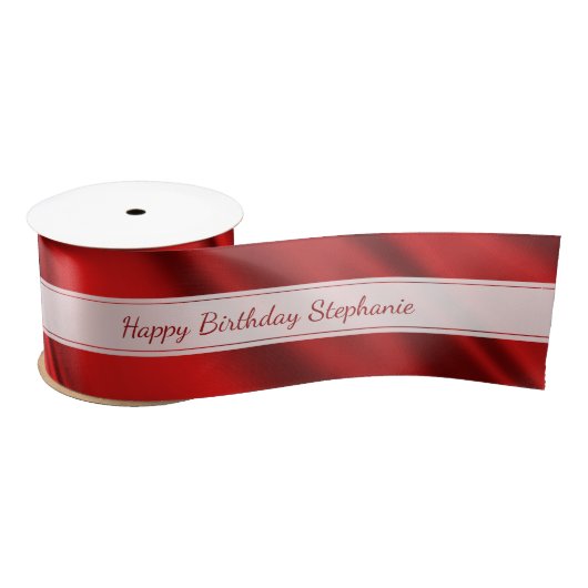 Faux Red Satin personaliseren "Happy Birthday" Satijnen Lint (Spoel)