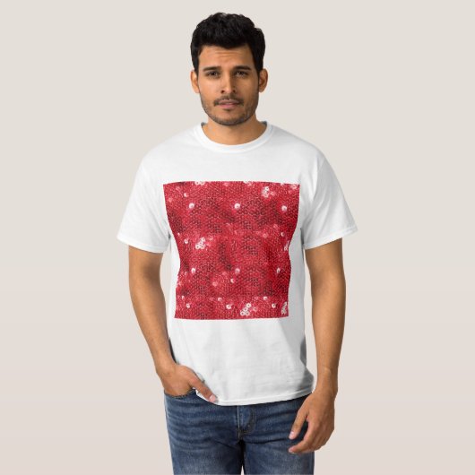 Faux Red Sequin Afbeelding Achtergrond T-shirt (Voorkant volledig)