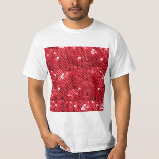 Faux Red Sequin Afbeelding Achtergrond T-shirt (Voorkant)