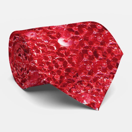 Faux Red Sequin-look Pattern Afbeelding Stropdas (Opgerold)