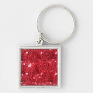 Faux Red Sequin Pattern Afbeelding Sleutelhanger