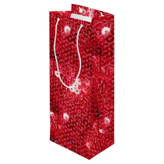 Faux Red Sequin Pattern Afbeelding Wijn Cadeautas (Achterkant Gekanteld)