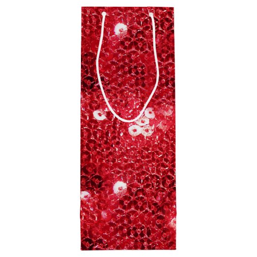 Faux Red Sequin Pattern Afbeelding Wijn Cadeautas (Achterkant)